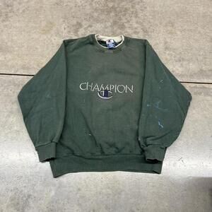 vintage champion green big logo spell out crewneck size medium